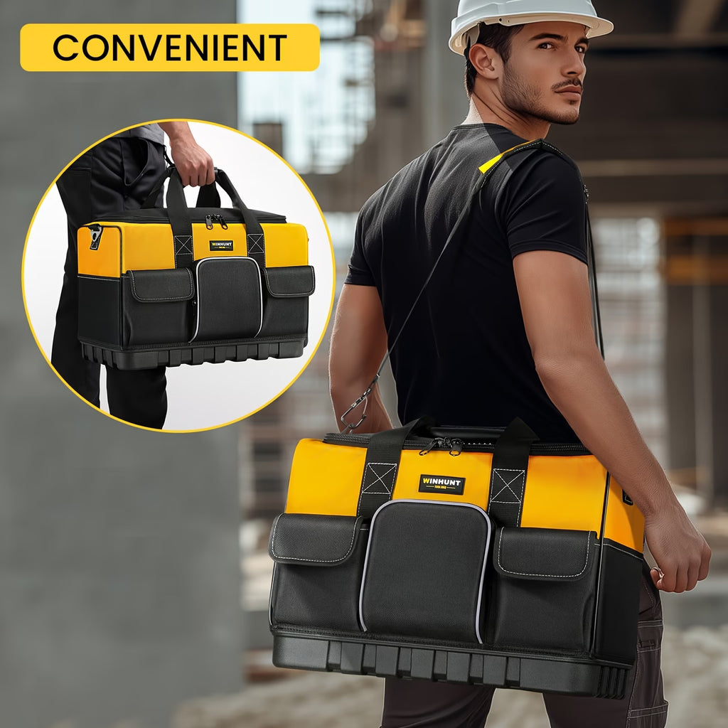 Heavy Duty Tool Bag - Wide Mouth Professional Electrician Tool Bag with Molded Bottom