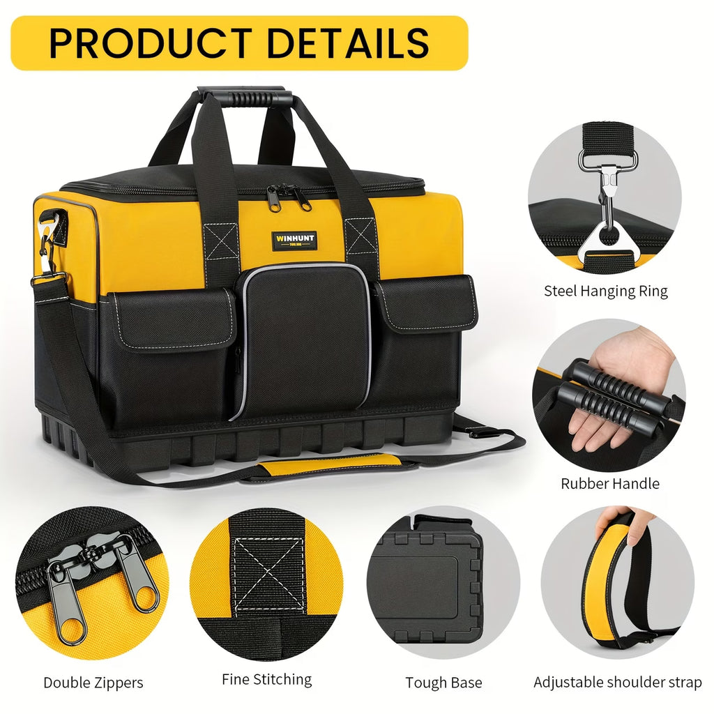 Heavy Duty Tool Bag - Wide Mouth Professional Electrician Tool Bag with Molded Bottom